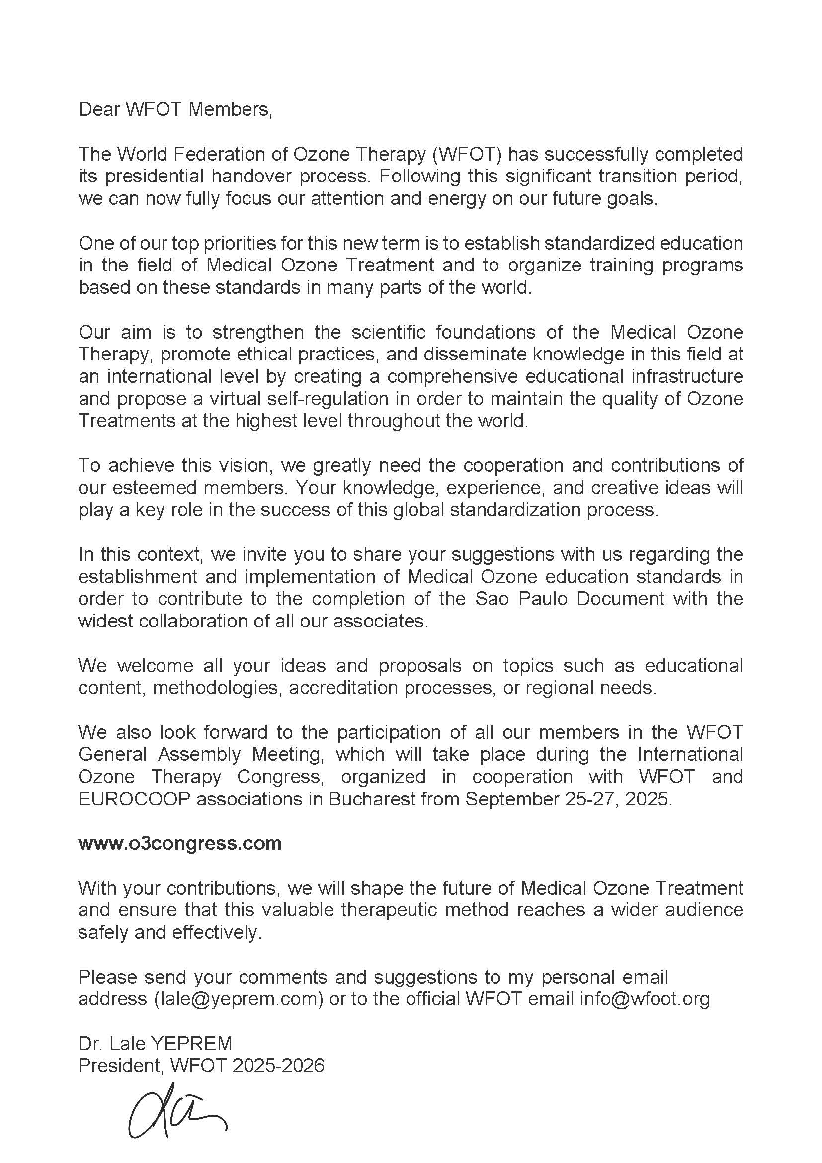 WFOT President Letter 